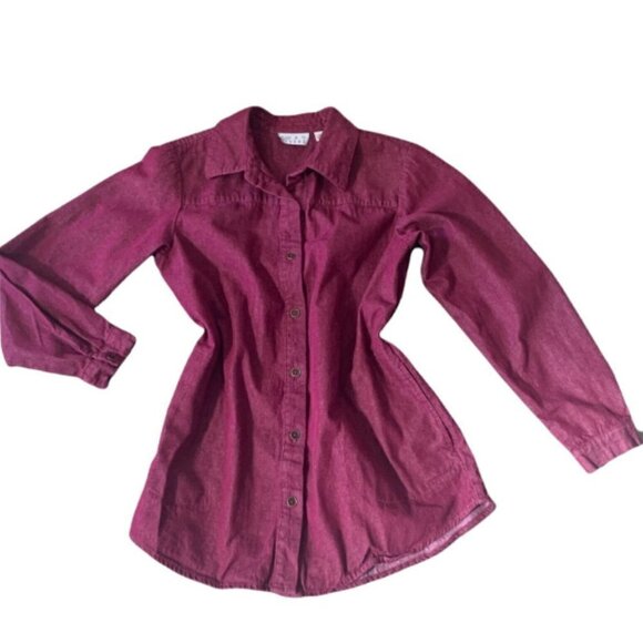 Joan Rivers 100% Cotton Boyfriend Button Front Shirt Sz XS Marsala #218D - Picture 1 of 9